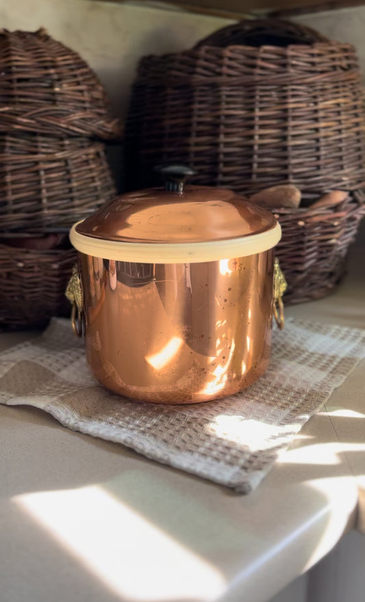 Vintage Copper Ice Bucket with Brass Handles