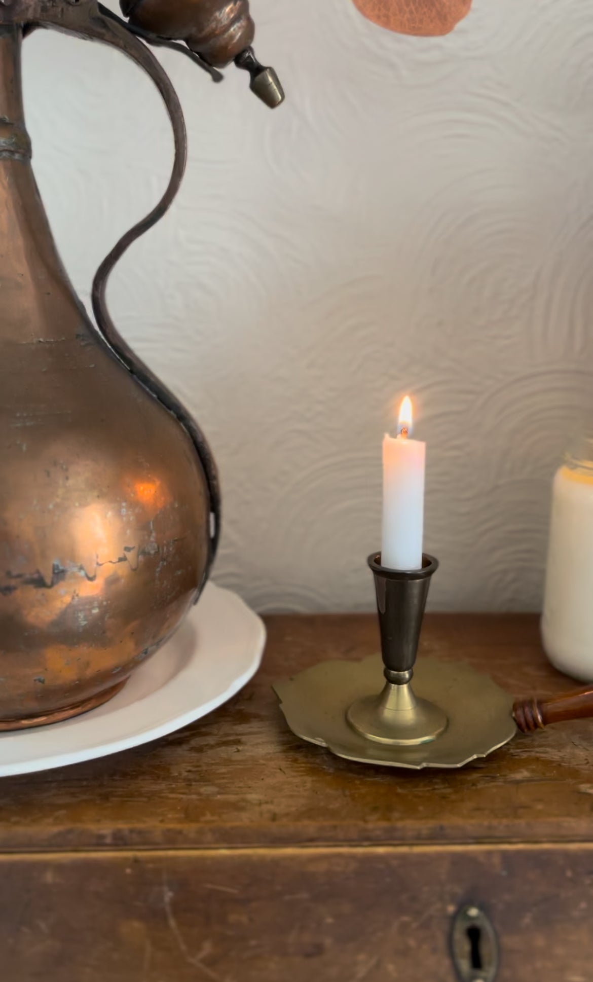 Brass Leaf Candle Holder with Wooden Handle