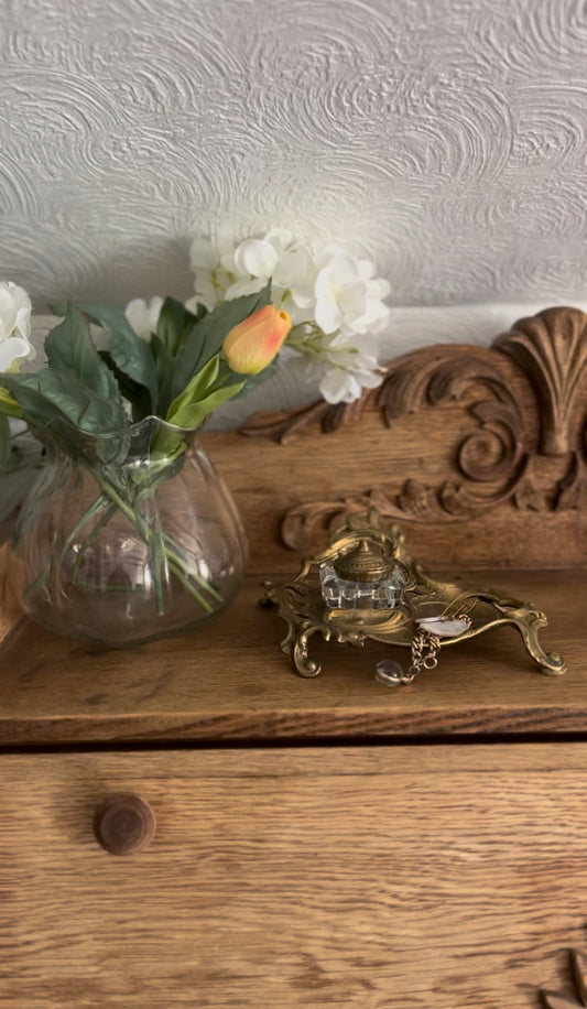 Antique Ornate Brass Inkwell