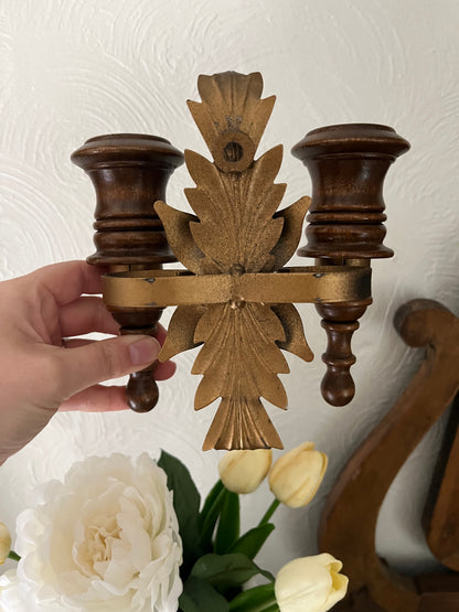 Wooden and Metal Double Sconce