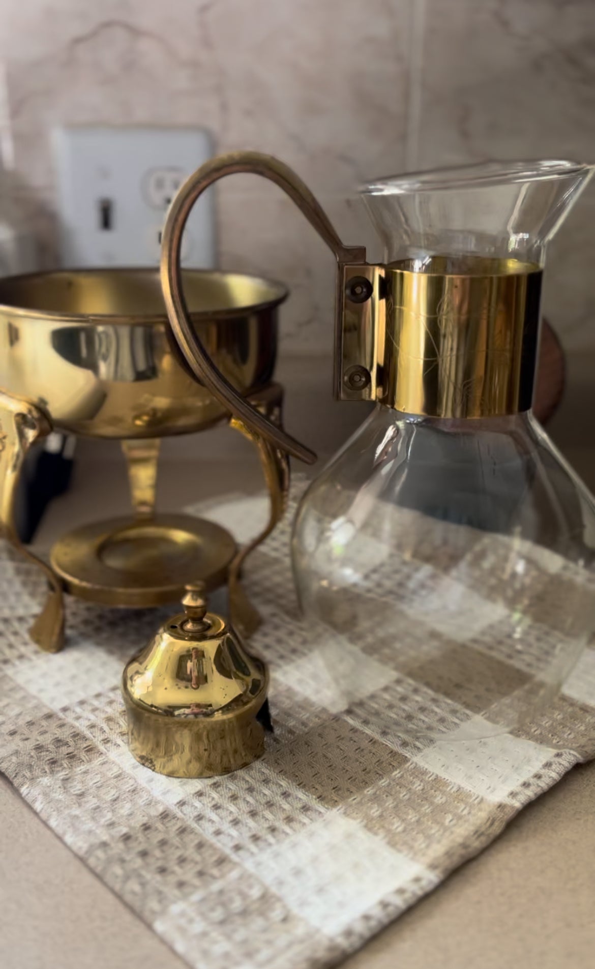 Vintage Brass and Crystal Coffee/Tea Carafe Warmer