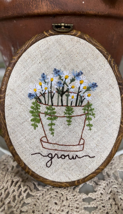 Daisy and Blue Thistle Planter