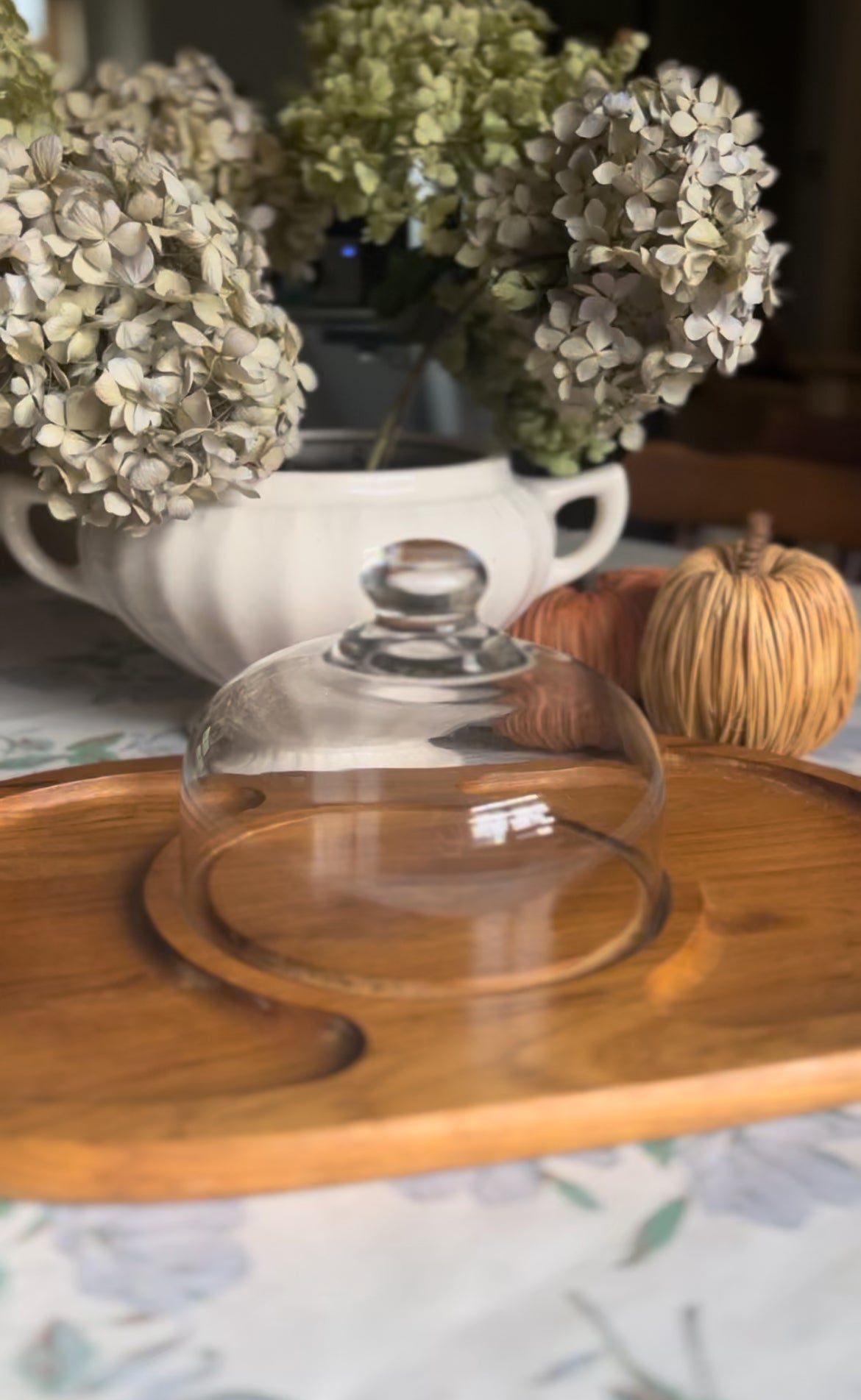 Vintage Solid Wood Cheese Serving Tray with Cloche