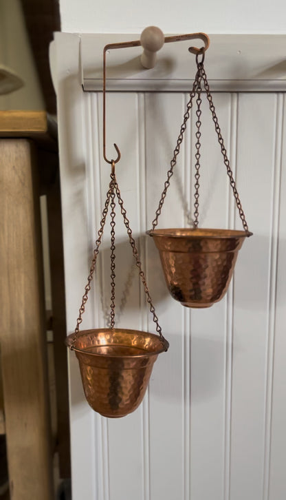 Vintage Hammered Copper Hanging Double Planter