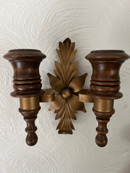 Wooden and Metal Double Sconce