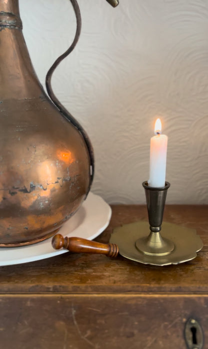 Brass Leaf Candle Holder with Wooden Handle