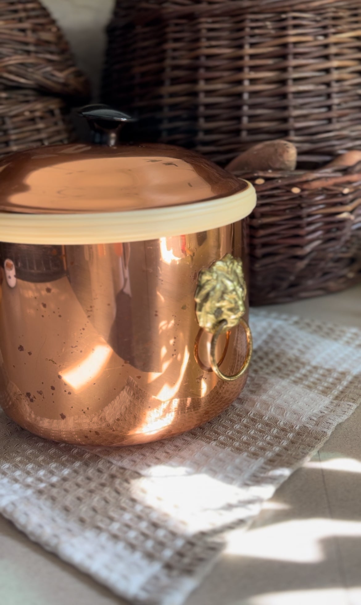 Vintage Copper Ice Bucket with Brass Handles