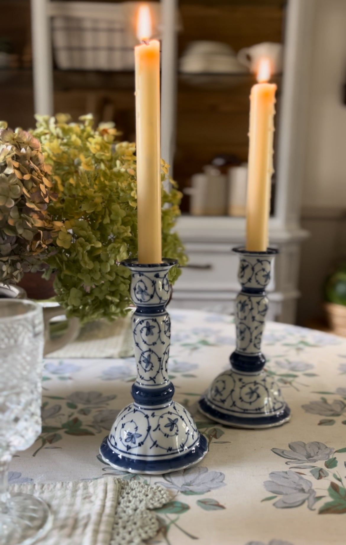 Pair of Blue and White Candle Holders