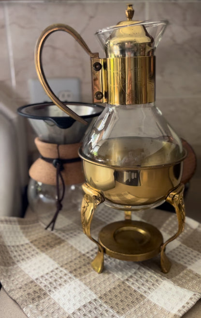 Vintage Brass and Crystal Coffee/Tea Carafe Warmer