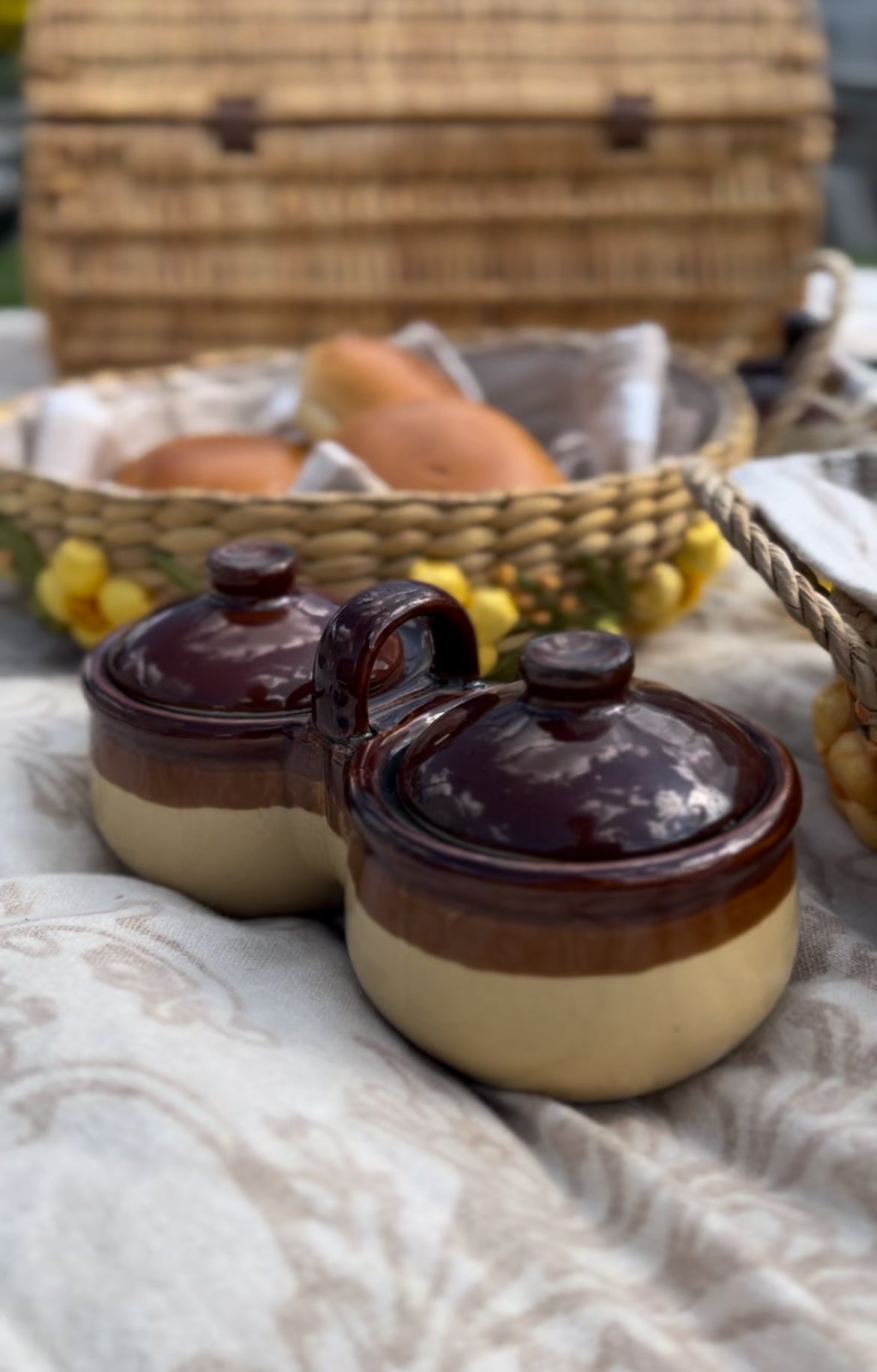 Brown Stoneware Condiment Set