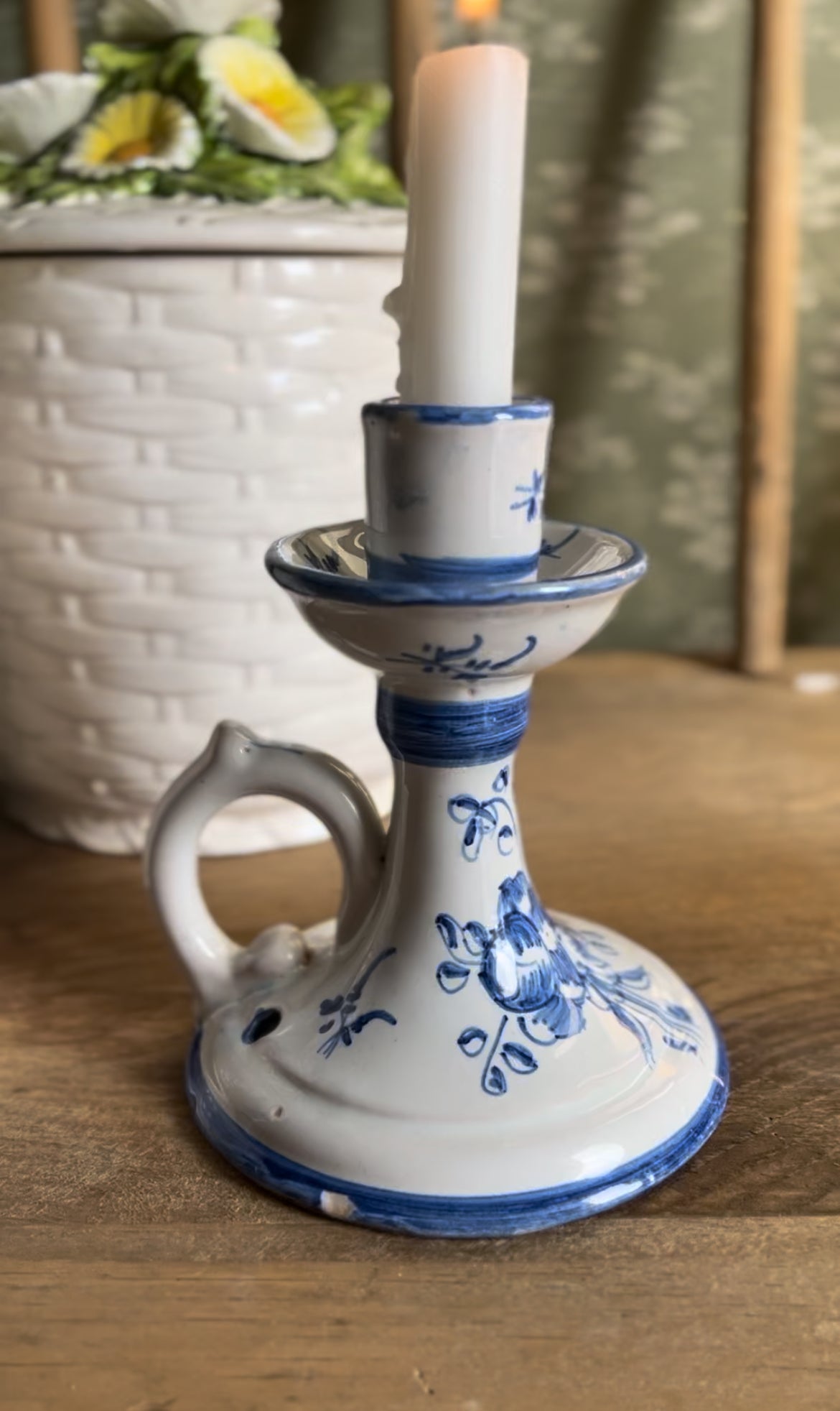 Blue and White Pottery Candle Holder