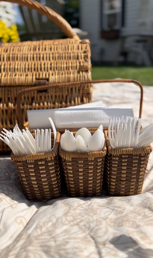 Vintage Wicker Utensil/Napkin Caddy