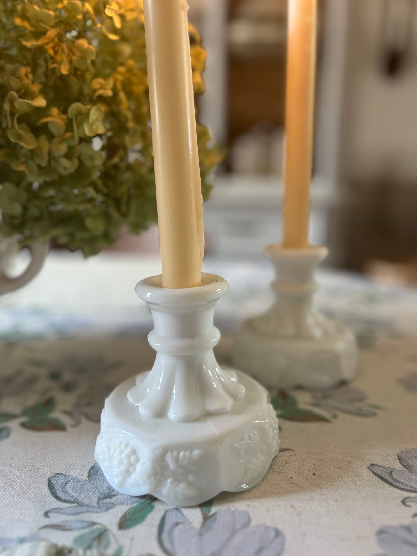 Pair of Milk Glass Candle Holders