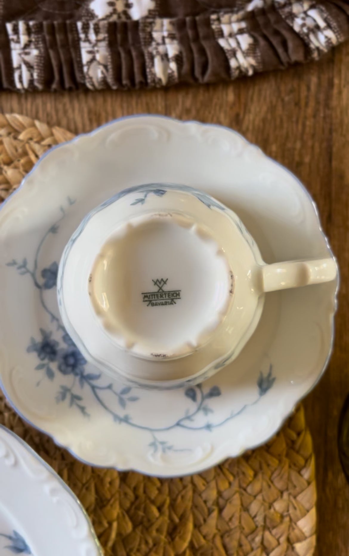 Set of 6 Blue and White Mitterteich Bavarian Teacups and Saucers