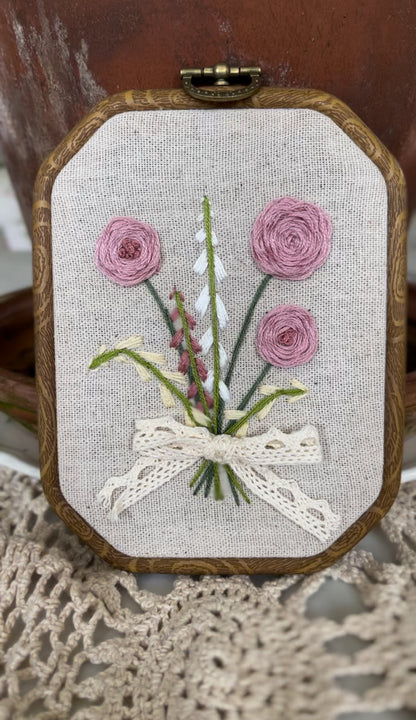 Pink Peony Bouquet Embroidery