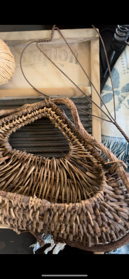 Handwoven Willow and Branch Wall Pocket