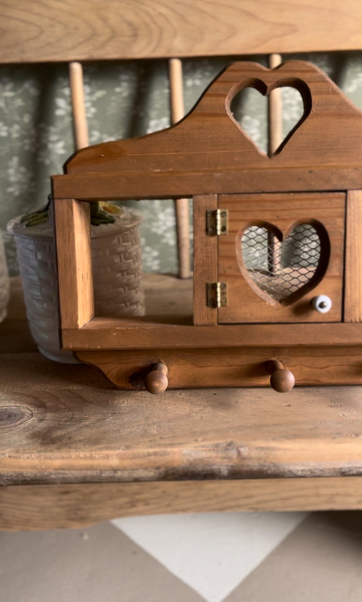 Vintage Wooden Heart Shelf/Peg Rack