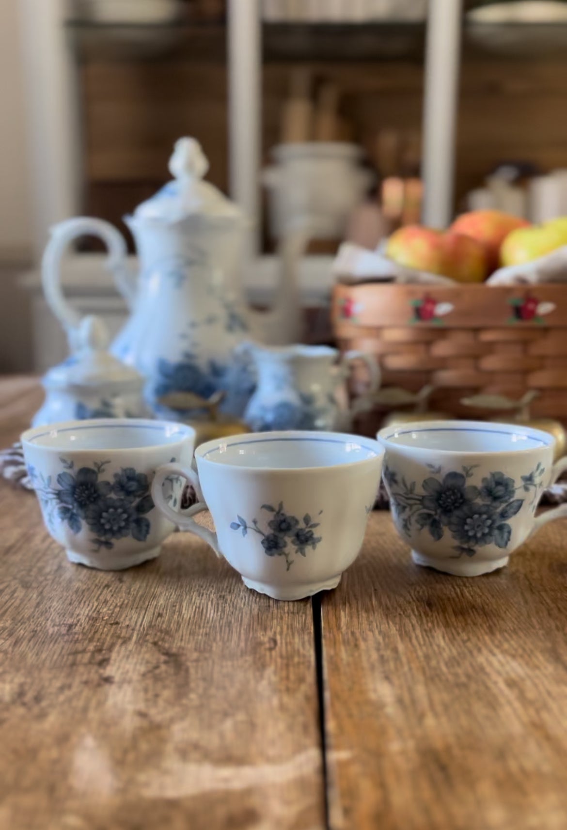 Set of 3 Blue and White Bavarian Mitterteich Teacups