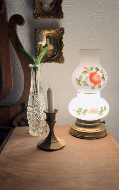 1950s Hand Painted Floral Milk Glass Lamp (2 available)