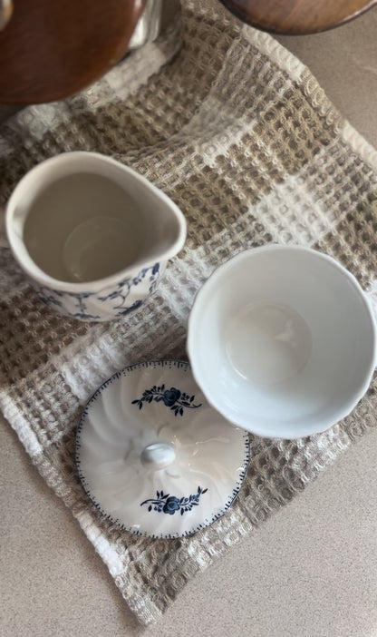 Blue and White Finlandia Pattern Creamer and Sugar Dish (sold separately)