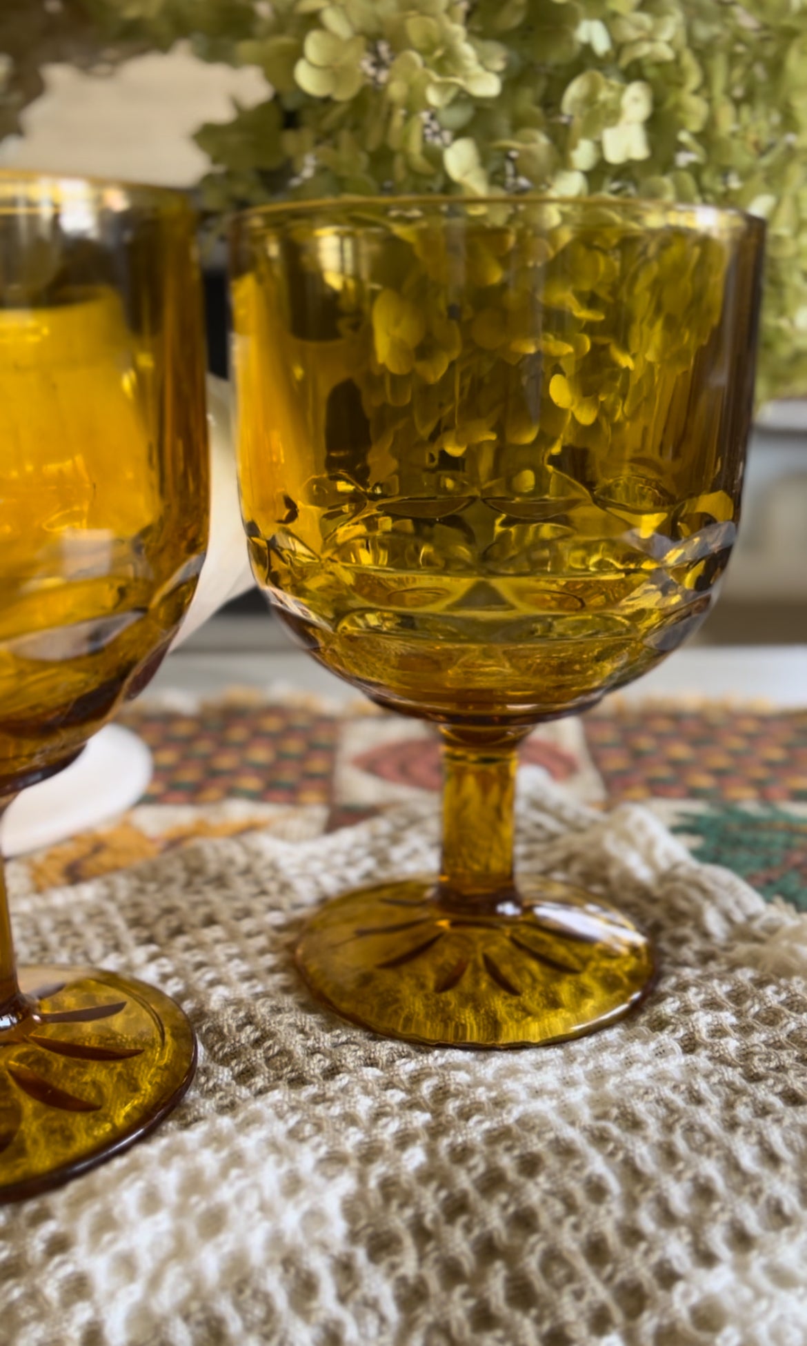 Two Large Amber Wine Goblets