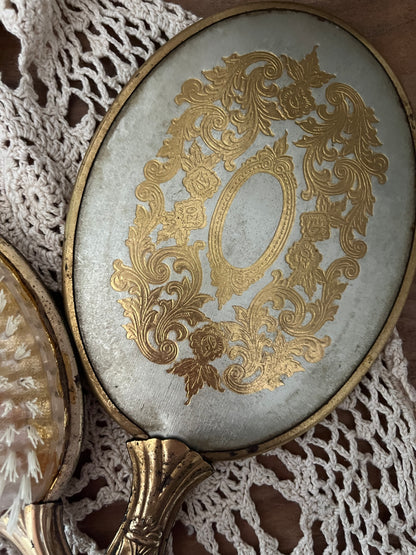 Antique Hairbrush and Mirror Set