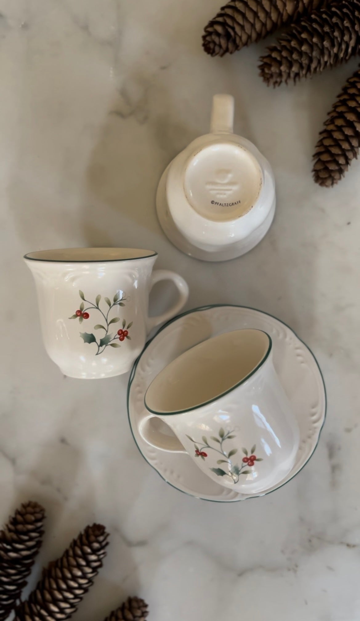 Christmas Holly Mugs with Saucers