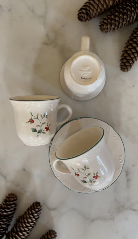 Christmas Holly Mugs with Saucers