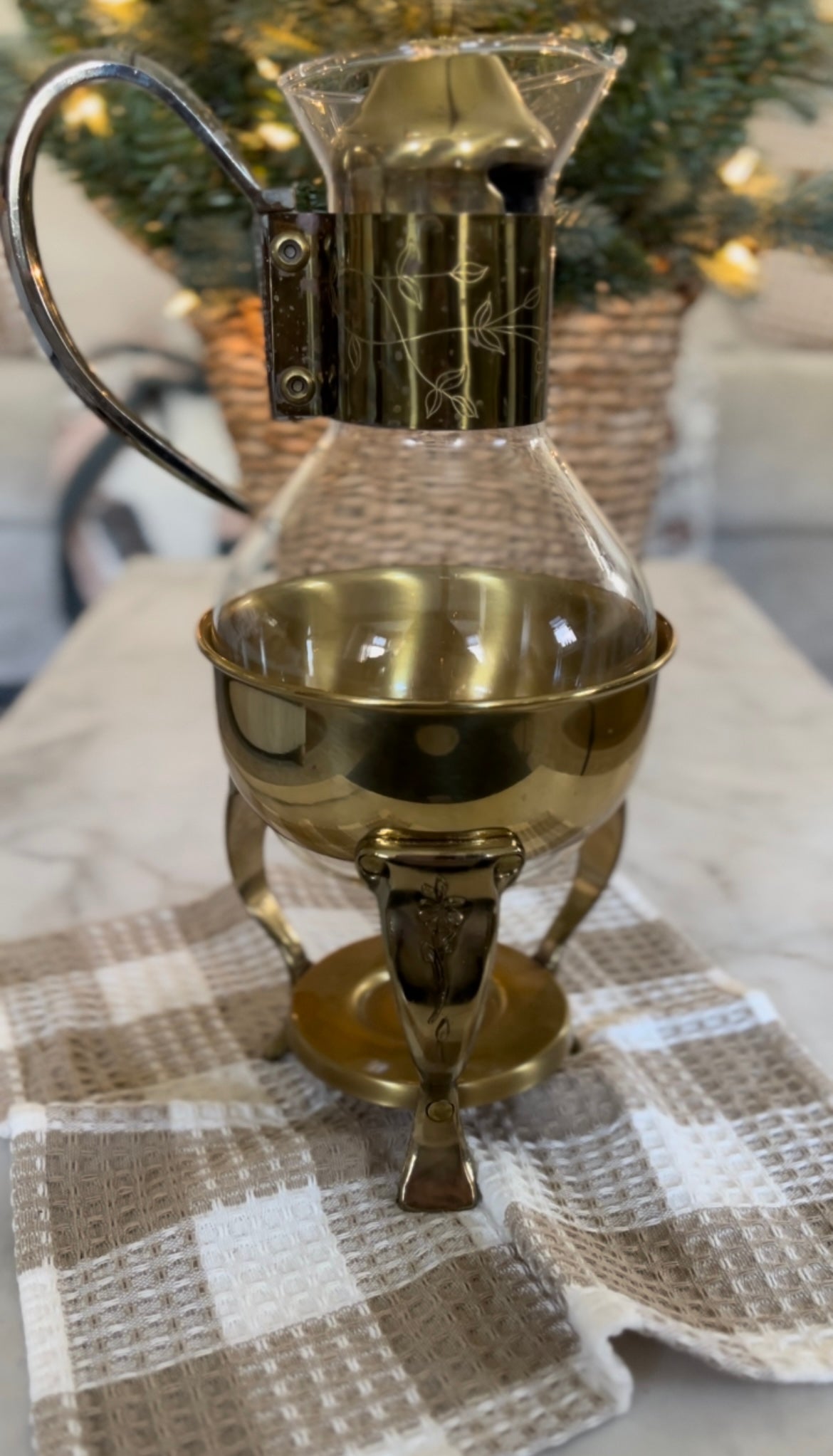 Vintage Brass and Crystal Coffee/Tea Carafe Warmer