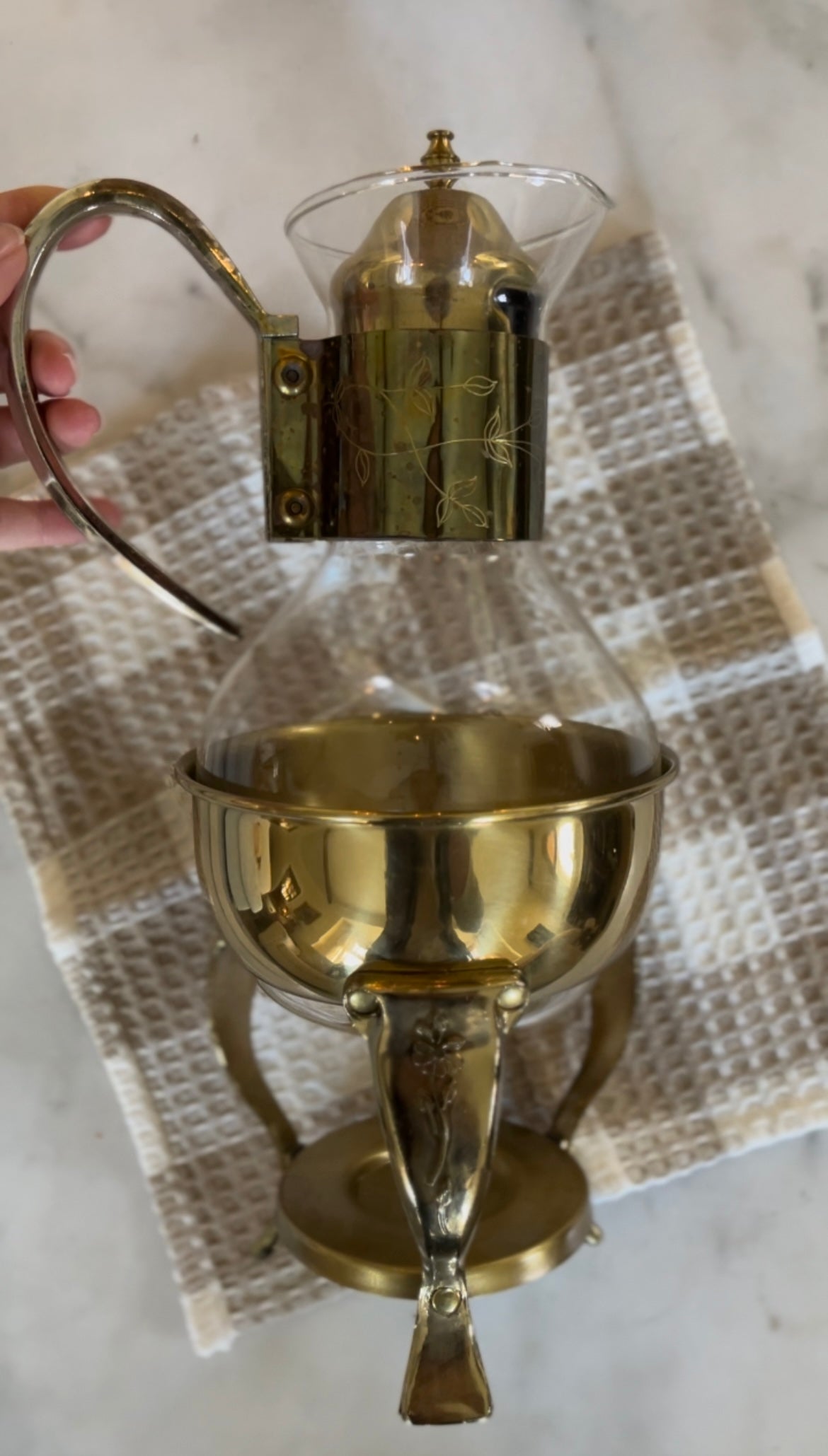 Vintage Brass and Crystal Coffee/Tea Carafe Warmer