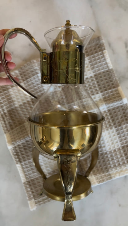 Vintage Brass and Crystal Coffee/Tea Carafe Warmer