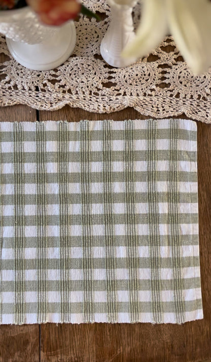 Set of Two Sage Green Gingham Placemats