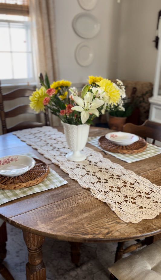 Beige Crocheted Table Runner