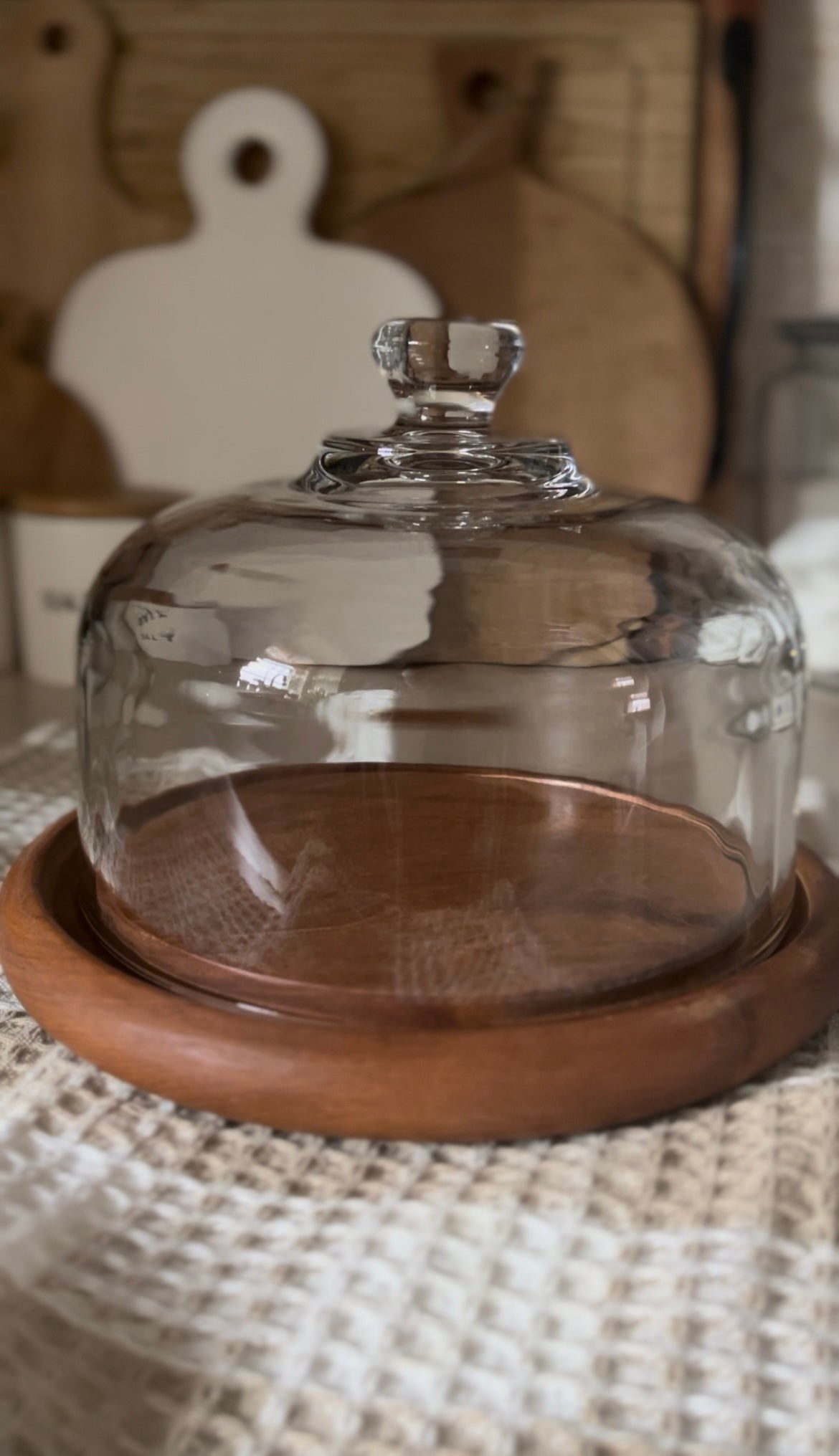 Small Vintage Goodwood Genuine Teak Cheese Plate with Glass Dome