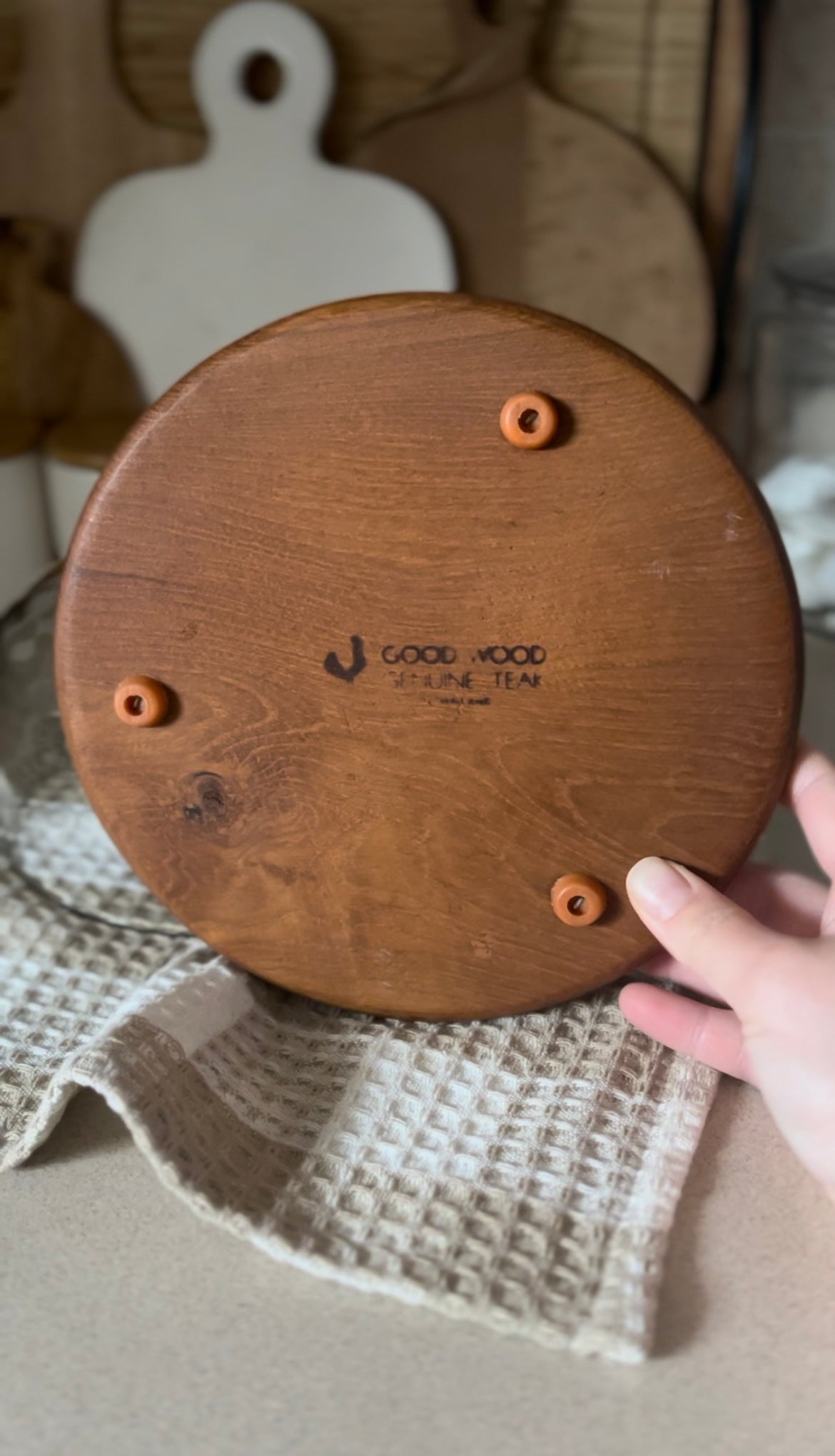 Small Vintage Goodwood Genuine Teak Cheese Plate with Glass Dome