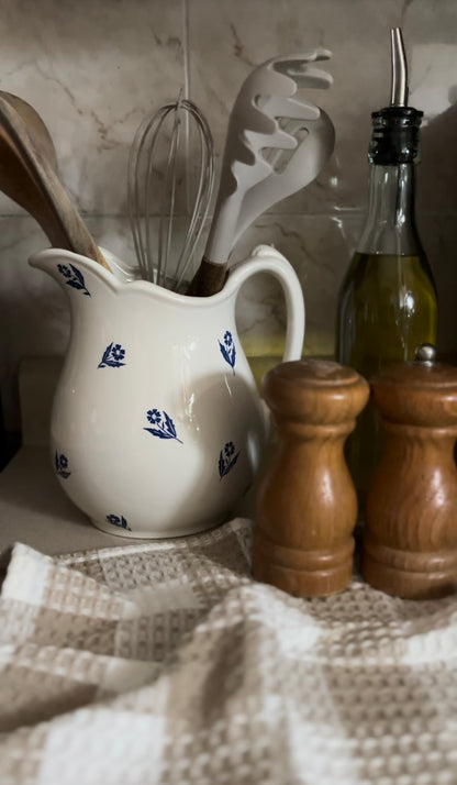 Blue and White Floral Pitcher