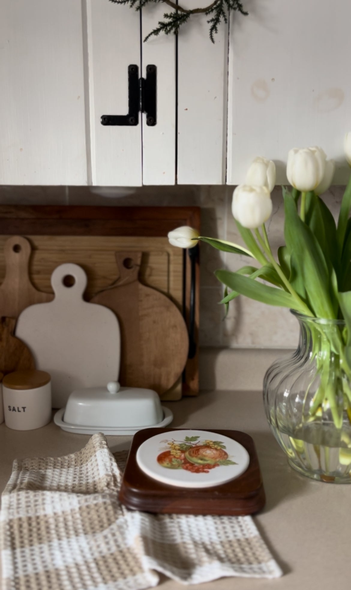 Vintage Wooden and Fruit Tile Hot Plate