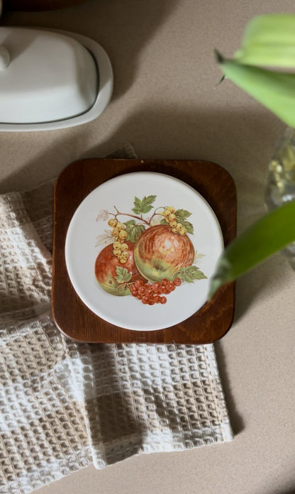 Vintage Wooden and Fruit Tile Hot Plate