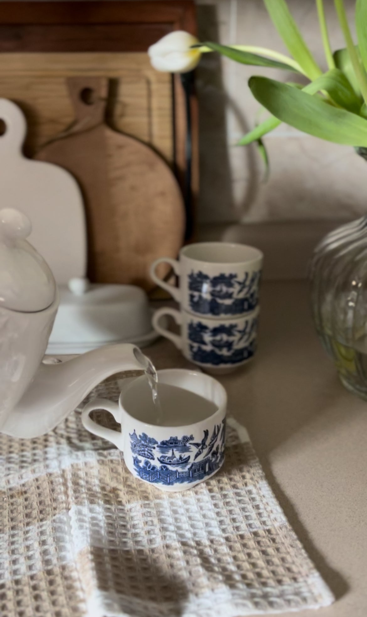 Blue and White Churchhill England Teacups (Set of 3)