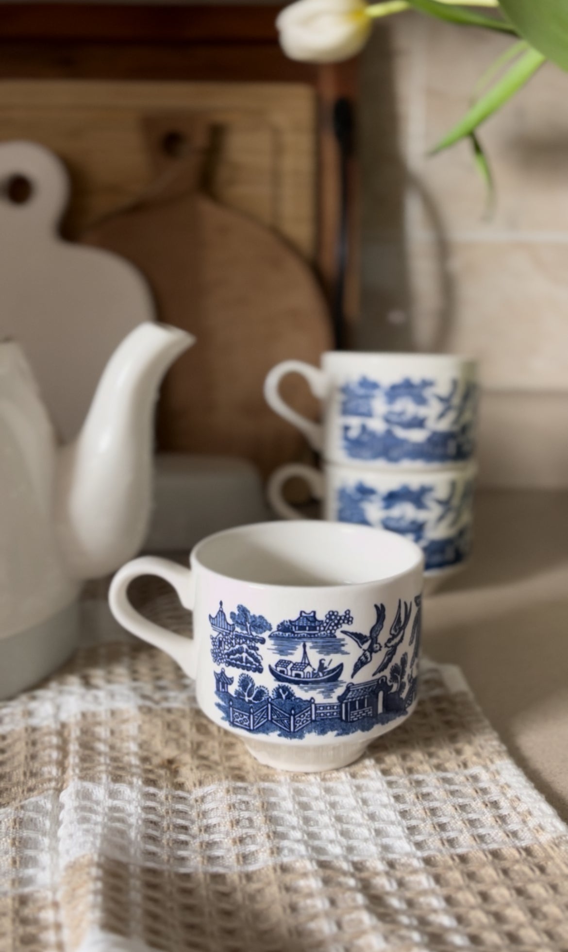 Blue and White Churchhill England Teacups (Set of 3)