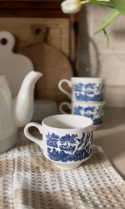 Blue and White Churchhill England Teacups (Set of 3)