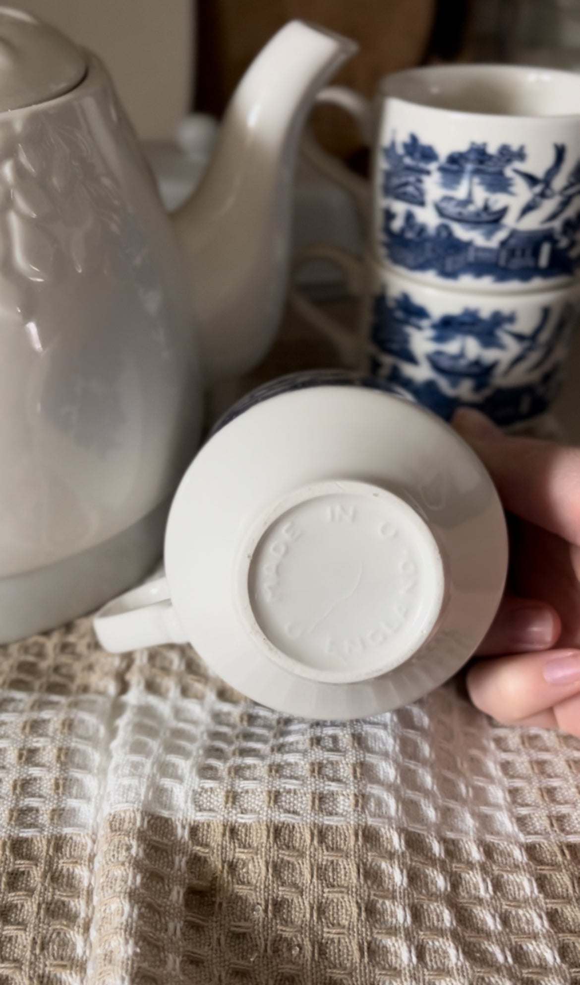 Blue and White Churchhill England Teacups (Set of 3)