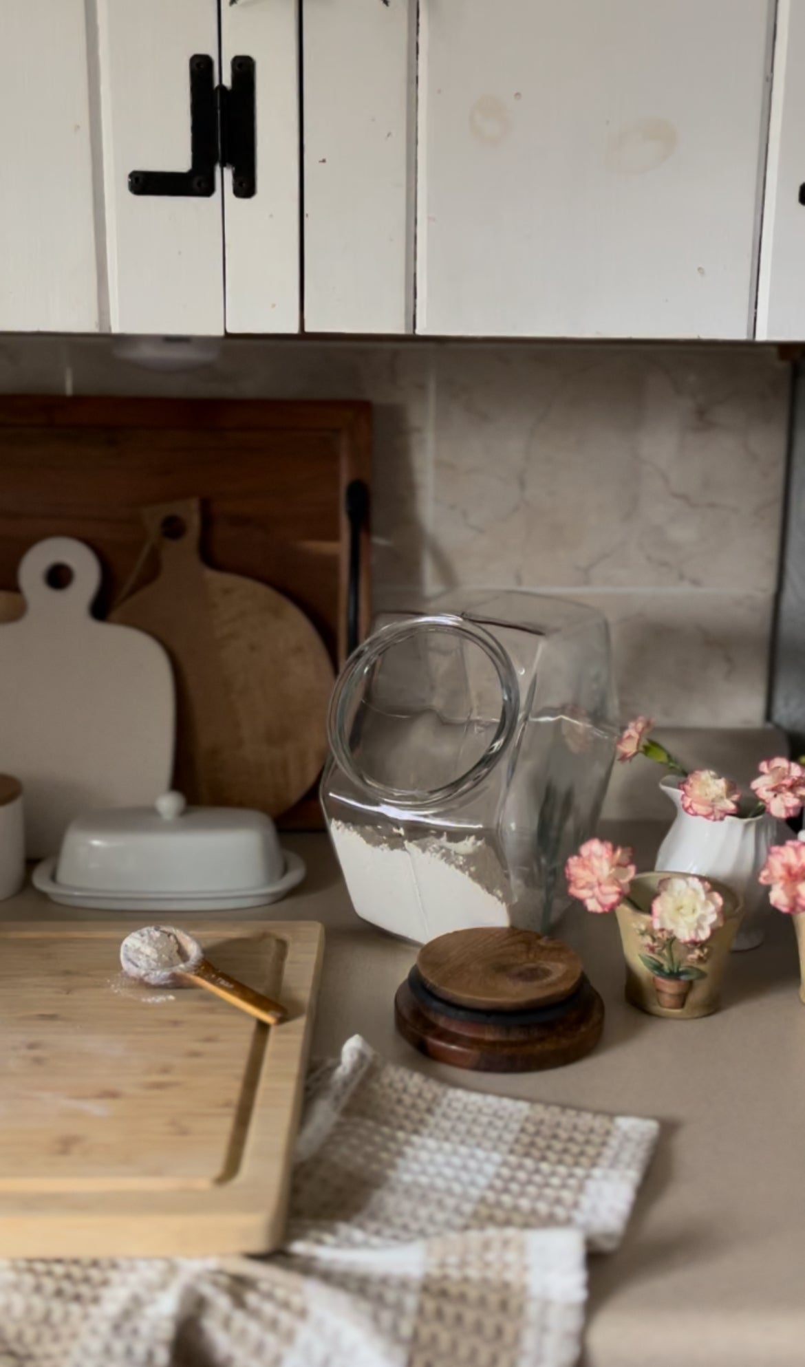 Vintage Glass Hexagon Container With Wood Lid (large and small options *spoons not included))