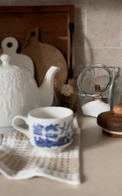 Vintage Glass Hexagon Container With Wood Lid (large and small options *spoons not included))