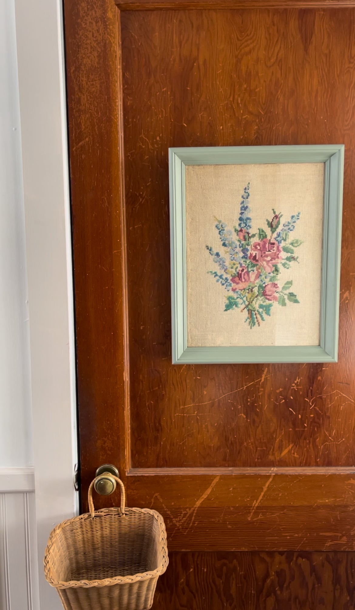 Needlepoint Floral Art with Green Frame (2 options)