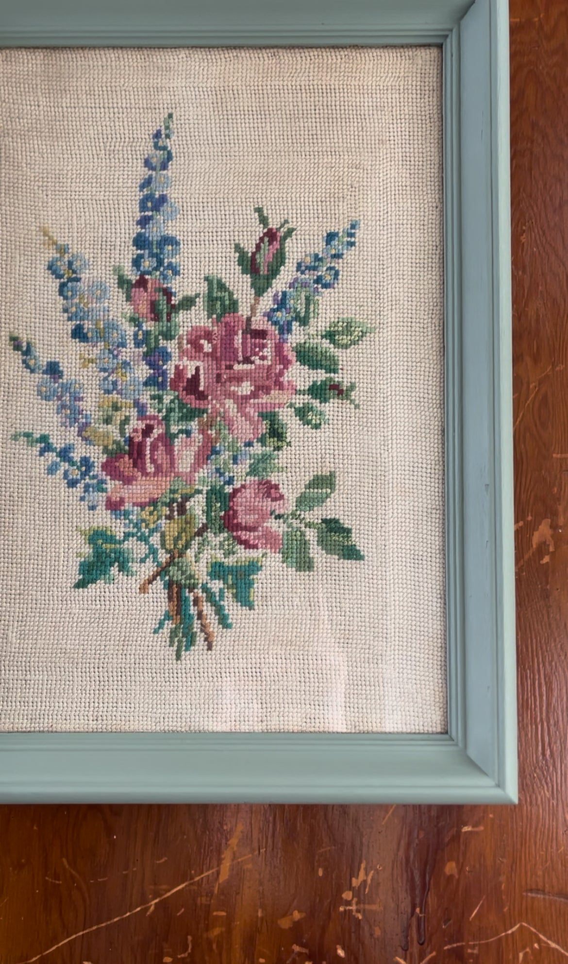 Needlepoint Floral Art with Green Frame (2 options)