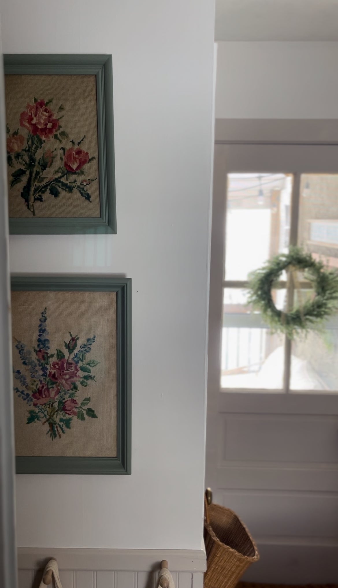 Needlepoint Floral Art with Green Frame (2 options)