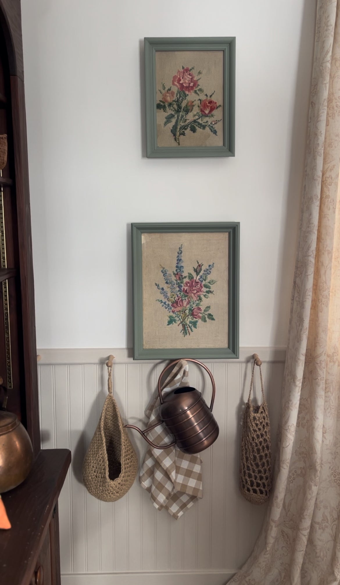 Needlepoint Floral Art with Green Frame (2 options)