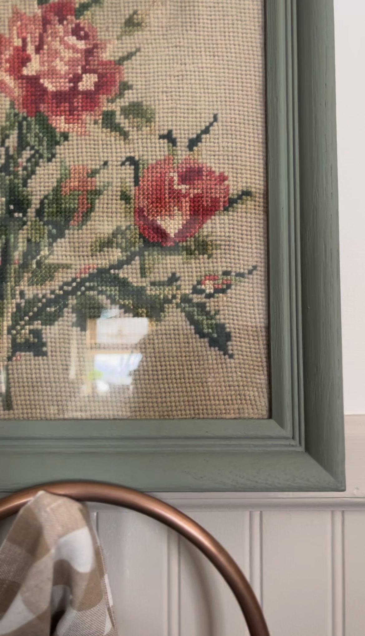 Needlepoint Floral Art with Green Frame (2 options)