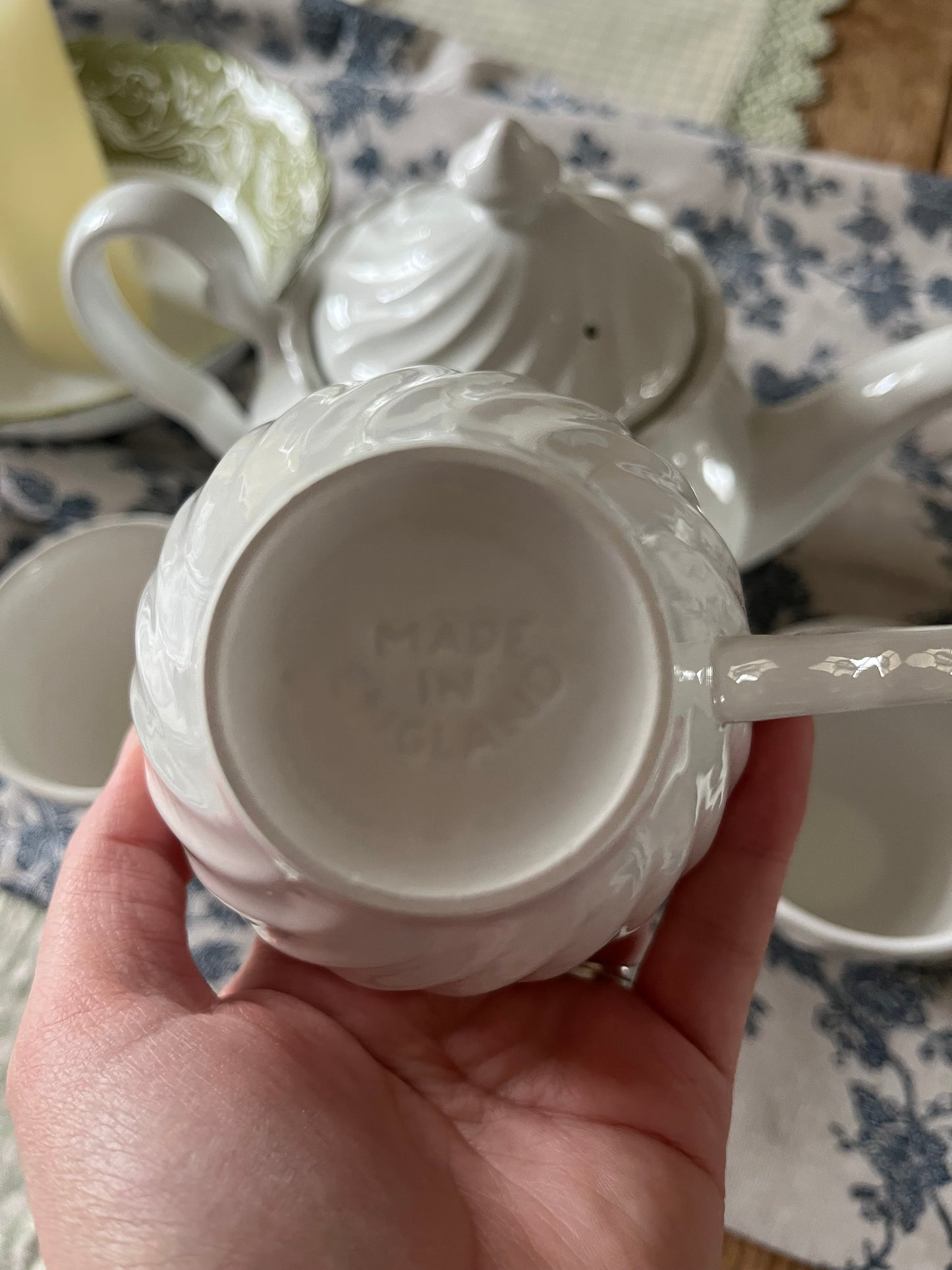 English Ironstone White Ribbed Tea Set